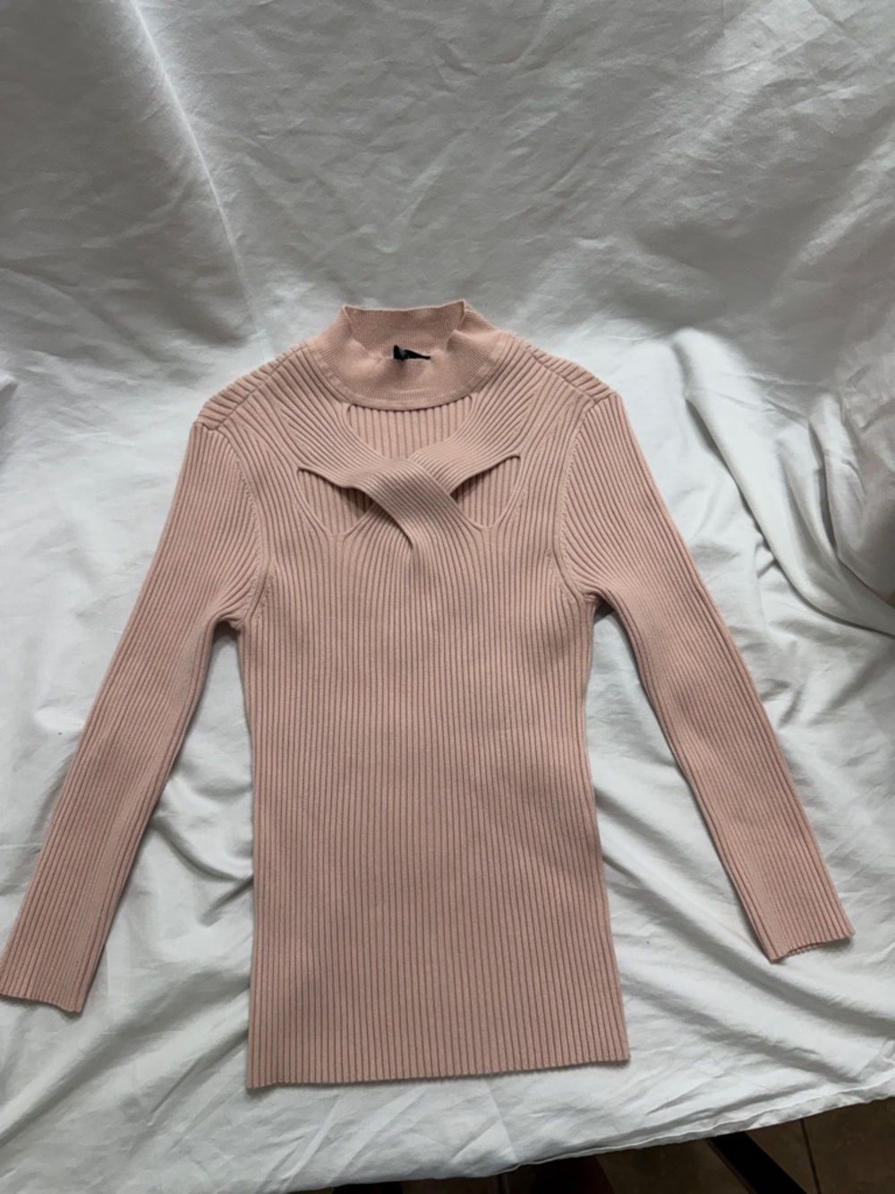 White House Black Market Ribbed Knit Cutout Sweater Pink Size M